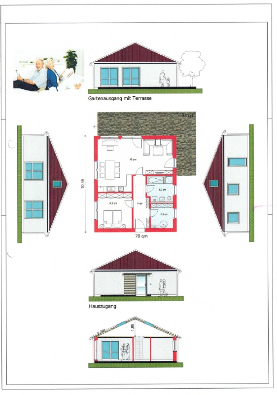 Bungalow Grafik Ansicht - EFH Typ Bungalow auf Erbpachtgrundstück in Lichtenberg